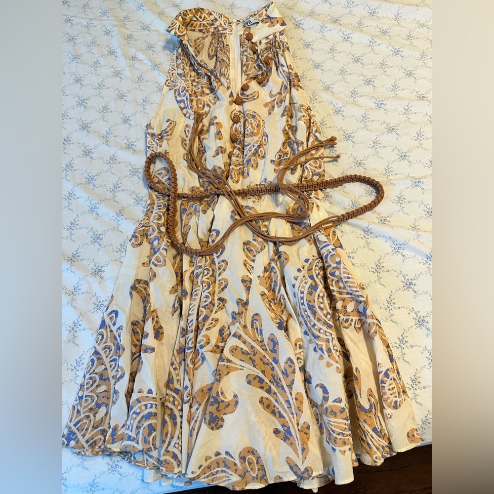 Elegant Cream and Brown Paisley Dress